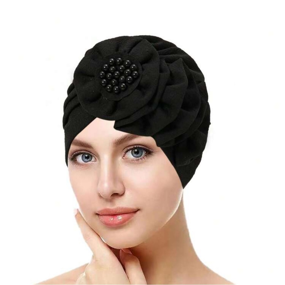 Elegant Black Turban with Beaded Accent - Picture 1 of 1